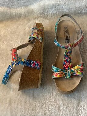 Mephisto Multicolor Patterned Cork Wedge Sandals